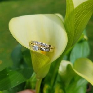 Diamond Engagement and Channel Band Ring Set